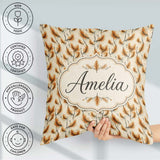 Custom Name Elegant Orange Needles and Branches Seamless Pattern Square Filled Cushion Throw Pillow Sofa Bed Home Decor Zip Washable UK Made