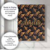 Personalised Name Luxurious Golden Foliage Custom  Unique Gift Idea Elegant Feature Canvas Wall Art Print Decor Picture Ready to Hang