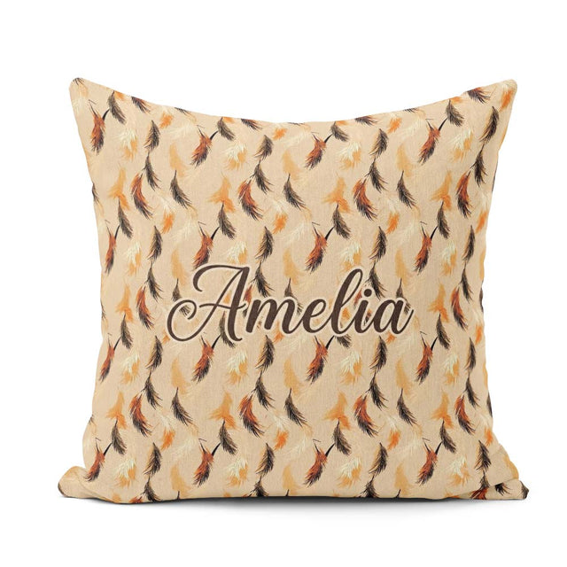 Custom Name Soft Feather Style Leaves Warm Autumn Tones Seamless Square Filled Cushion Throw Pillow Sofa Bed Home Decor Zip Washable UK Made