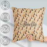 Custom Name Soft Feather Style Leaves Warm Autumn Tones Seamless Square Filled Cushion Throw Pillow Sofa Bed Home Decor Zip Washable UK Made