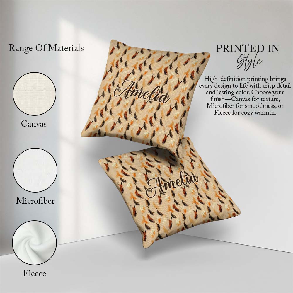 Custom Name Soft Feather Style Leaves Warm Autumn Tones Seamless Square Filled Cushion Throw Pillow Sofa Bed Home Decor Zip Washable UK Made