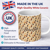 Personalized Custom Name Soft Feather Style Leaves in Warm Autumn Tones Seamless Pattern 11oz Ceramic Coffee Tea Mug White Large Handle