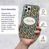 Scandinavian Leaf Pattern in Mustard White and Custom Name Protective Phone Case Mobile Cover Durable Everyday Smartphone Shock Resistant