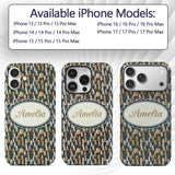 Scandinavian Leaf Pattern in Mustard White and Custom Name Protective Phone Case Mobile Cover Durable Everyday Smartphone Shock Resistant