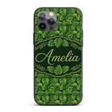Vibrant Green Monstera Leaves Jungle Seamless Custom Name Protective Phone Case Mobile Cover Durable Everyday Smartphone Shock Resistant