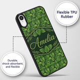 Vibrant Green Monstera Leaves Jungle Seamless Custom Name Protective Phone Case Mobile Cover Durable Everyday Smartphone Shock Resistant