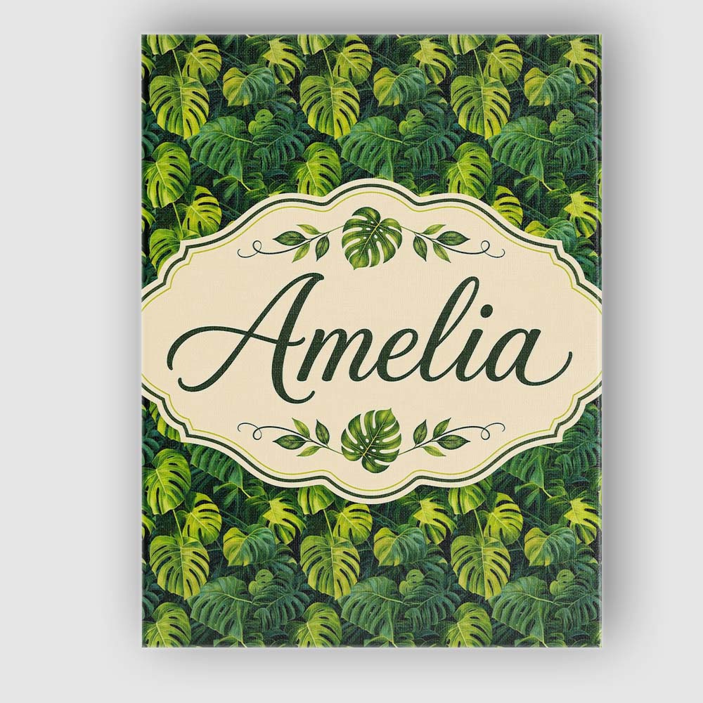 Personalised Name Lush Tropical Monstera Custom  Unique Gift Idea Elegant Feature Canvas Wall Art Print Decor Picture Ready to Hang