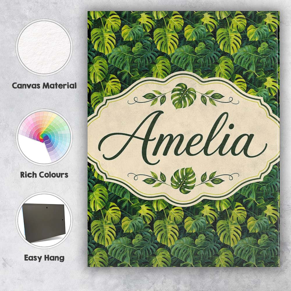 Personalised Name Lush Tropical Monstera Custom  Unique Gift Idea Elegant Feature Canvas Wall Art Print Decor Picture Ready to Hang