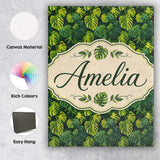 Personalised Name Lush Tropical Monstera Custom  Unique Gift Idea Elegant Feature Canvas Wall Art Print Decor Picture Ready to Hang