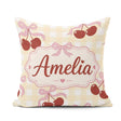 Custom Name Cherry Bow Ribbon Cute Yellow Gingham Check Seamless Square Filled Cushion Throw Pillow Sofa Bed Home Decor Zip Washable UK Made