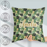 Custom Name Lush Botanical Monstera and Palm on Light Background Square Filled Cushion Throw Pillow Sofa Bed Home Decor Zip Washable UK Made
