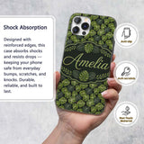 Stylized Monstera Leaf Pattern on Dark Background Custom Name Protective Phone Case Mobile Cover Durable Everyday Smartphone Shock Resistant