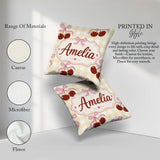 Custom Name Cherry Bow Ribbon Cute Yellow Gingham Check Seamless Square Filled Cushion Throw Pillow Sofa Bed Home Decor Zip Washable UK Made