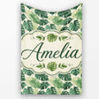 Soft Green Monstera Leaves Minimal Botanical Seamless Pattern Name  Personalised Custom Name Super Soft Fleece Blanket Bed Sofa Throw