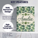 Personalised Name Soft Green Monstera Custom Modern Room Accent Creative Decorator Style Canvas Wall Art Print Decor Picture Ready to Hang