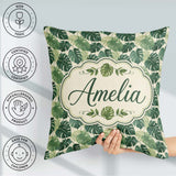 Custom Name Soft Green Monstera Leaves Minimal Botanical Pattern Square Filled Cushion Throw Pillow Sofa Bed Home Decor Zip Washable UK Made