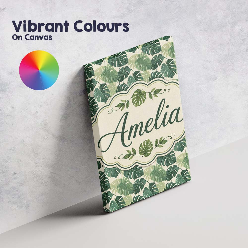 Personalised Name Soft Green Monstera Custom Modern Room Accent Creative Decorator Style Canvas Wall Art Print Decor Picture Ready to Hang