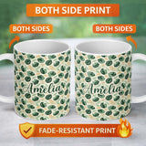 Personalized Custom Name Tropical Leaves Mix with Palm and Monstera on Cream Background 11oz Ceramic Coffee Tea Mug White Large Handle