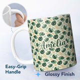Personalized Custom Name Tropical Leaves Mix with Palm and Monstera on Cream Background 11oz Ceramic Coffee Tea Mug White Large Handle
