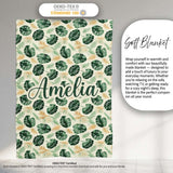 Tropical Leaves Mix with Palm and Monstera on Cream Background  Personalised Custom Name Super Soft Fleece Blanket Bed Sofa Throw