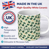 Personalized Custom Name Tropical Leaves Mix with Palm and Monstera on Cream Background 11oz Ceramic Coffee Tea Mug White Large Handle
