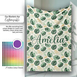 Tropical Leaves Mix with Palm and Monstera on Cream Background  Personalised Custom Name Super Soft Fleece Blanket Bed Sofa Throw