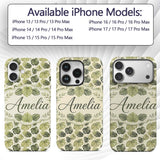 Muted Watercolor Monstera Leaves Printed Design Custom Name Protective Phone Case Mobile Cover Durable Everyday Smartphone Shock Resistant