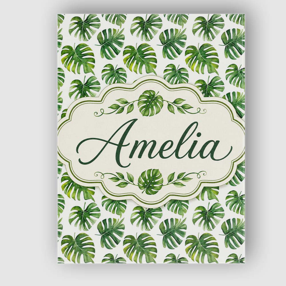 Personalised Name Fresh Green Monstera Custom  Modern Room Accent Elegant Feature Canvas Wall Art Print Decor Picture Ready to Hang