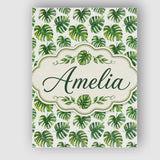 Personalised Name Fresh Green Monstera Custom  Modern Room Accent Elegant Feature Canvas Wall Art Print Decor Picture Ready to Hang