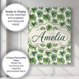 Personalised Name Fresh Green Monstera Custom  Modern Room Accent Elegant Feature Canvas Wall Art Print Decor Picture Ready to Hang