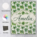 Personalised Name Fresh Green Monstera Custom  Modern Room Accent Elegant Feature Canvas Wall Art Print Decor Picture Ready to Hang