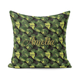 Custom Name Bold Monstera Leaves on Background Tropical Seamless Square Filled Cushion Throw Pillow Sofa Bed Home Decor Zip Washable UK Made