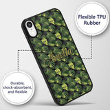 Bold Monstera Leaves on Black Background Tropical Custom Name Protective Phone Case Mobile Cover Durable Everyday Smartphone Shock Resistant