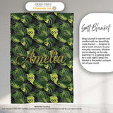 Bold Monstera Leaves on Black Background Tropical Seamless Pattern  Personalised Custom Name Super Soft Fleece Blanket Bed Sofa Throw