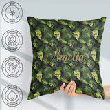 Custom Name Bold Monstera Leaves on Background Tropical Seamless Square Filled Cushion Throw Pillow Sofa Bed Home Decor Zip Washable UK Made