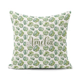 Custom Name Watercolor Monstera Leaves on White Seamless Pattern Square Filled Cushion Throw Pillow Sofa Bed Home Decor Zip Washable UK Made