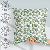 Custom Name Watercolor Monstera Leaves on White Seamless Pattern Square Filled Cushion Throw Pillow Sofa Bed Home Decor Zip Washable UK Made