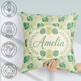 Custom Name Soft Pastel Tropical Monstera on Background Seamless Square Filled Cushion Throw Pillow Sofa Bed Home Decor Zip Washable UK Made