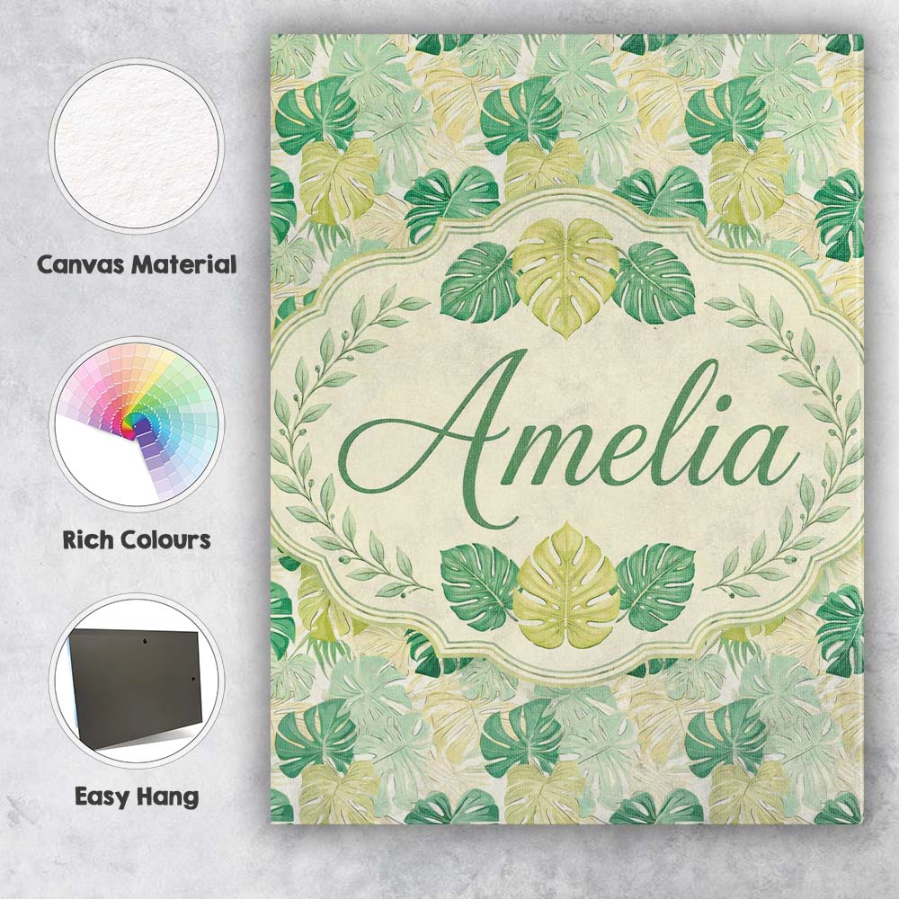 Personalised Name Soft Pastel Tropical Custom  Modern Room Accent Elegant Feature Canvas Wall Art Print Decor Picture Ready to Hang