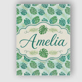 Personalised Name Green Monstera Leaves Custom  Modern Room Accent Elegant Feature Canvas Wall Art Print Decor Picture Ready to Hang