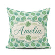 Custom Name Monstera Leaves with Subtle Palm Background Seamless Square Filled Cushion Throw Pillow Sofa Bed Home Decor Zip Washable UK Made