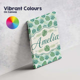 Personalised Name Green Monstera Leaves Custom  Modern Room Accent Elegant Feature Canvas Wall Art Print Decor Picture Ready to Hang