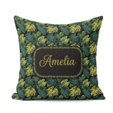 Custom Name Dark Tropical Monstera Leaves with Yellow Highlights Square Filled Cushion Throw Pillow Sofa Bed Home Decor Zip Washable UK Made