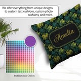 Custom Name Dark Tropical Monstera Leaves with Yellow Highlights Square Filled Cushion Throw Pillow Sofa Bed Home Decor Zip Washable UK Made