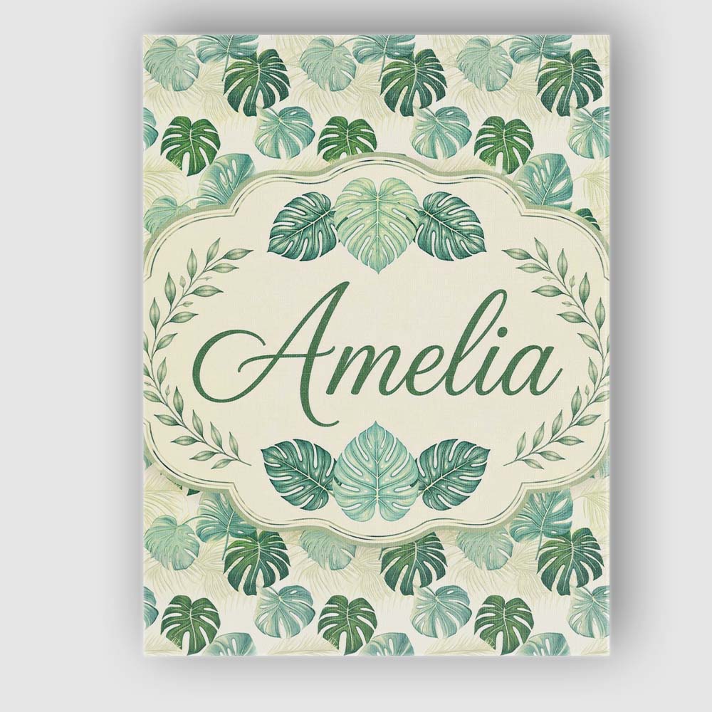 Personalised Name Muted Sage Green Monstera Custom  Bespoke Interior Contemporary Canvas Wall Art Print Decor Picture Ready to Hang