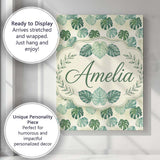 Personalised Name Muted Sage Green Monstera Custom  Bespoke Interior Contemporary Canvas Wall Art Print Decor Picture Ready to Hang