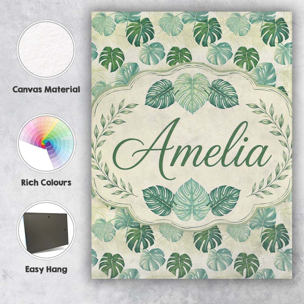 Personalised Name Muted Sage Green Monstera Custom  Bespoke Interior Contemporary Canvas Wall Art Print Decor Picture Ready to Hang