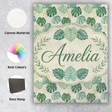 Personalised Name Muted Sage Green Monstera Custom  Bespoke Interior Contemporary Canvas Wall Art Print Decor Picture Ready to Hang