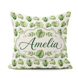 Custom Name Minimal Watercolor Monstera Leaves on White Seamless Square Filled Cushion Throw Pillow Sofa Bed Home Decor Zip Washable UK Made