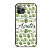 Minimal Watercolor Monstera Leaves Printed Design Custom Name Protective Phone Case Mobile Cover Durable Everyday Smartphone Shock Resistant